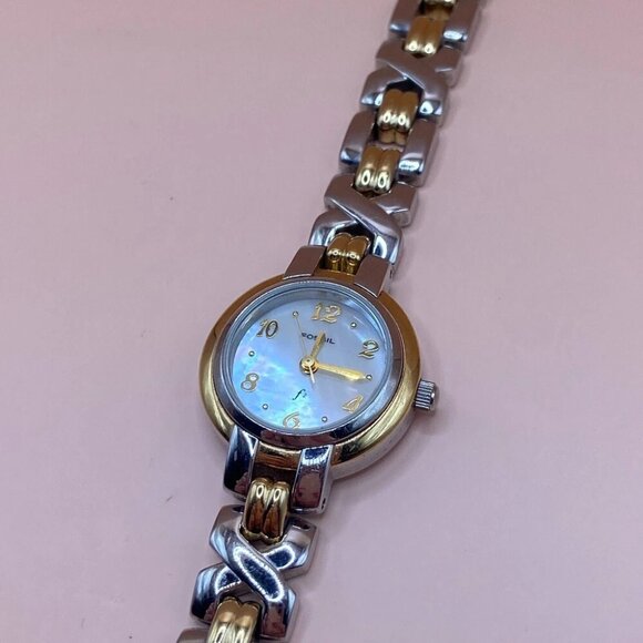 Fossil Watch F2 ES-9046 Stainless Steel Gold Silver Tone Mixed Dial Arabic Women - Picture 8 of 13